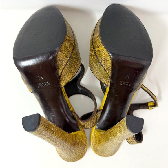 Gucci Python Platform Pumps Yellow Python Heels 38 Ankle Strap Designer - Picture 9 of 10